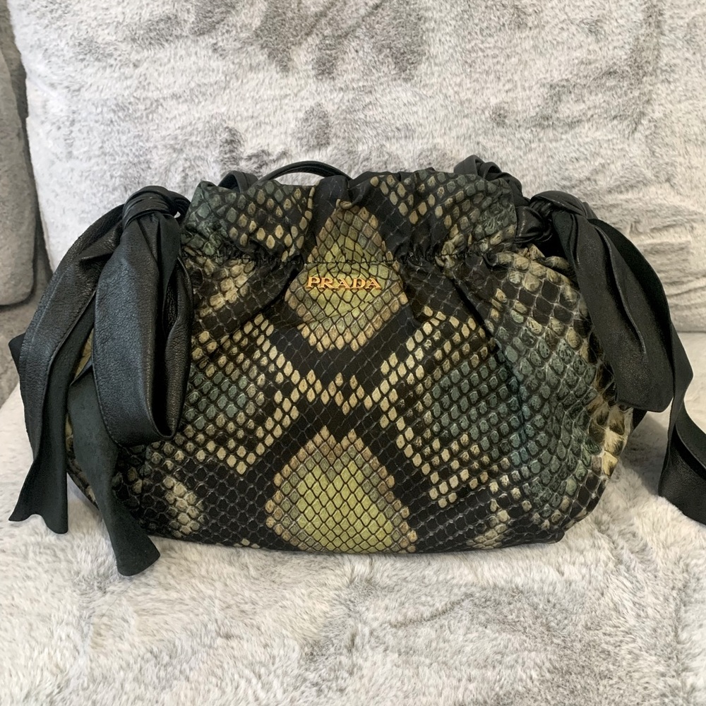 PRADA Nylon Python Print Large Bow Bag in Verde! 100% AUTHENTIC!!
